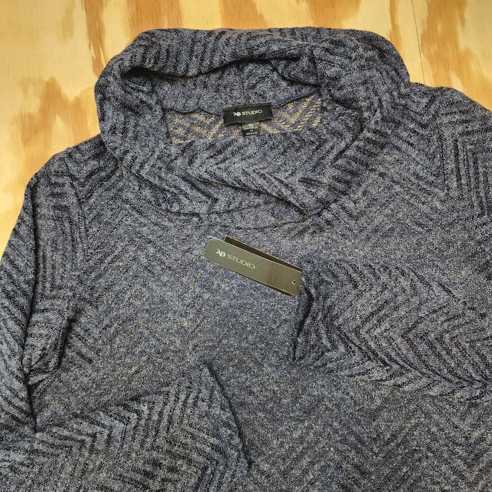 AB Studio Womens XL Cowl Neck Textured Tunic NWT Blue Soft Cozy Lightweight